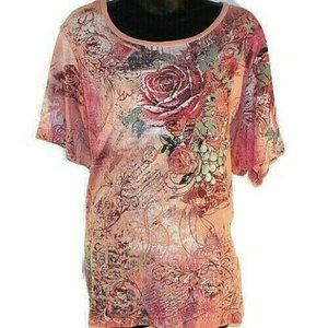 7W Short Sleeve Coral Women's Top Size 3X
